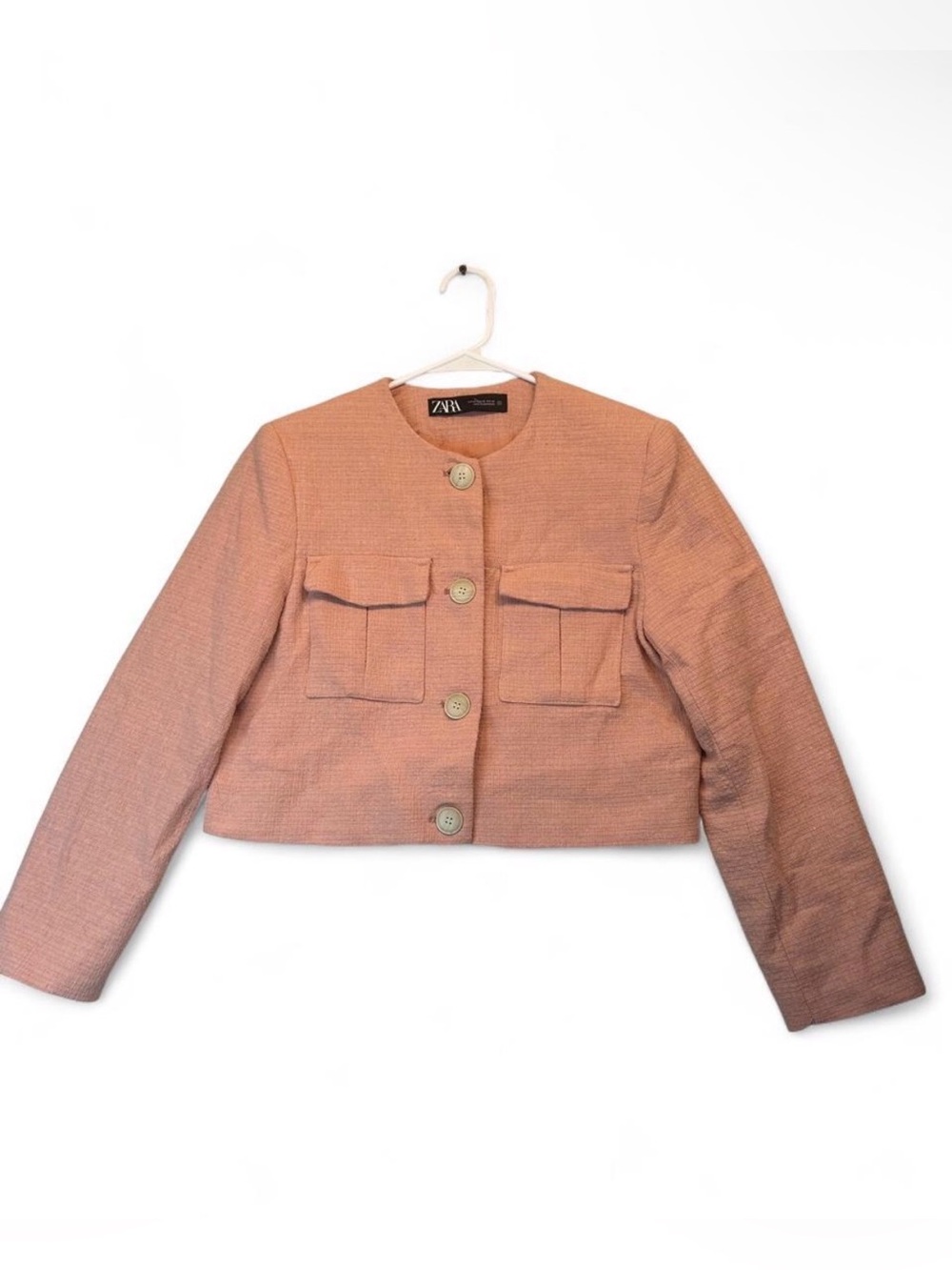 Zara Peach Cropped Button Front Boxy Jacket